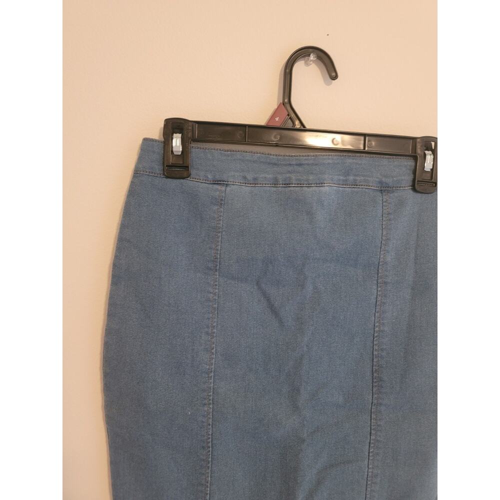 Marilyn Monroe Denim Pencil Skirt Sz M Full Front 2-Way Zip Knee Length Stretchy - Picture 3 of 12